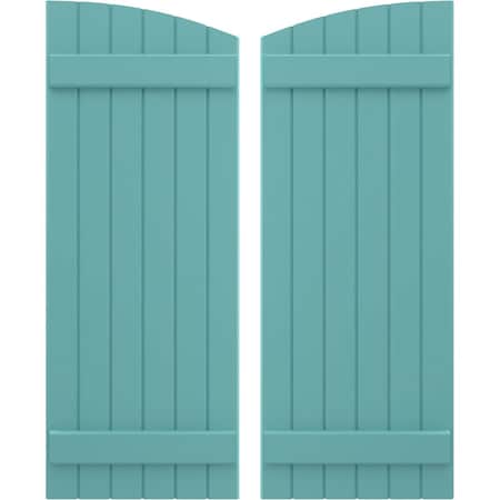 Americraft 6-Board (2 Batten) Wood Joined Board-n-Batten Shutters W/ Ellipt Top, ARW101BE621X66PTH